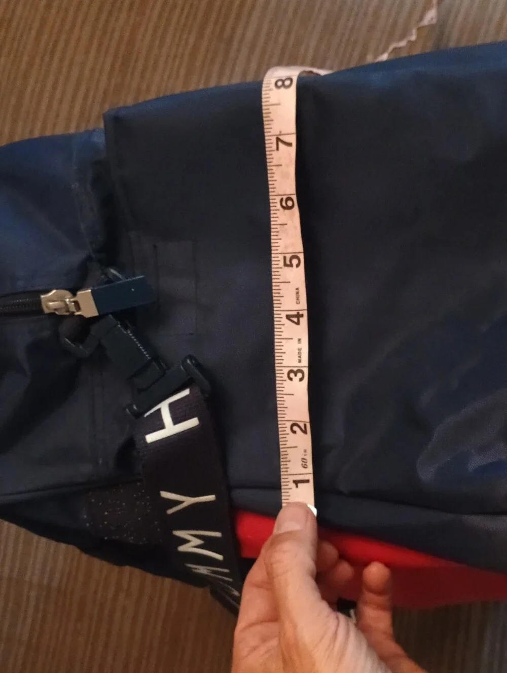 Tommy Hilfiger Navy and Red Duffel Bag with Front Zip Pocket